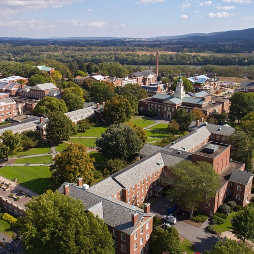 Aerial of campus around Malesardi Quad