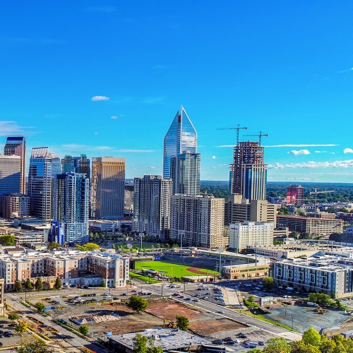 Aerial view of Charlotte, NC skyline.